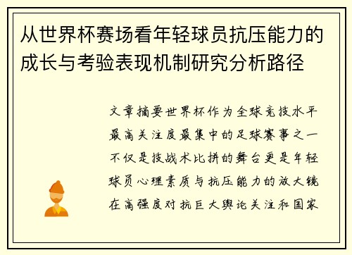 从世界杯赛场看年轻球员抗压能力的成长与考验表现机制研究分析路径